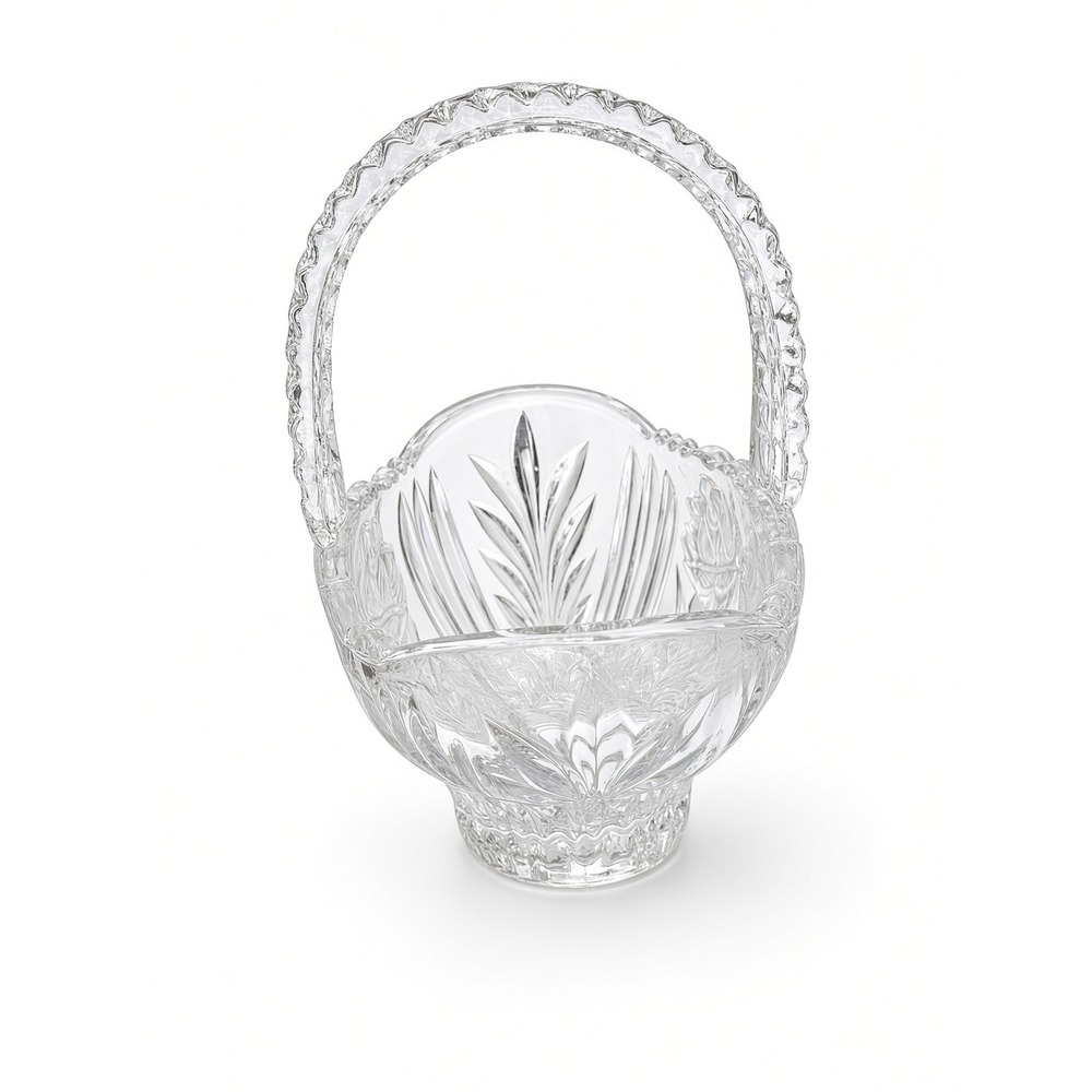 Vintage Frosted Rose Lead Crystal Basket Scalloped Edge Cut Glass Candy Dish 7in - Picture 3 of 3